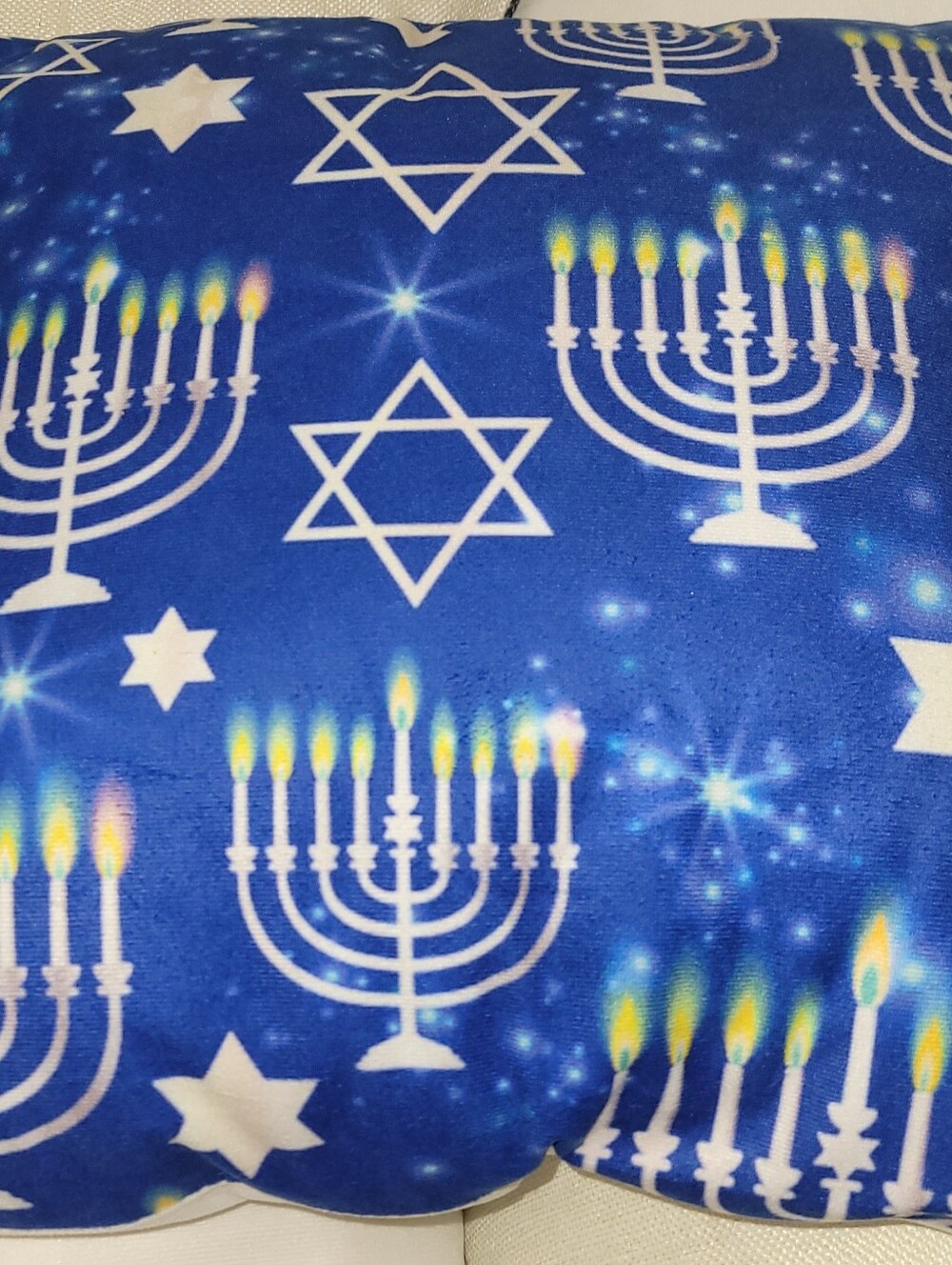 Hanukkah Blue Menorah & Star Plush Throw Pillow - Festive Holiday Accent